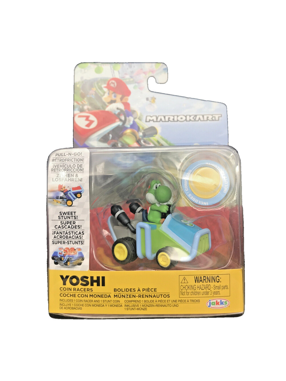 Mario Kart Coin Racers: MarioKart YOSHI with COIN NEW Pull N Go Jakks Pacific